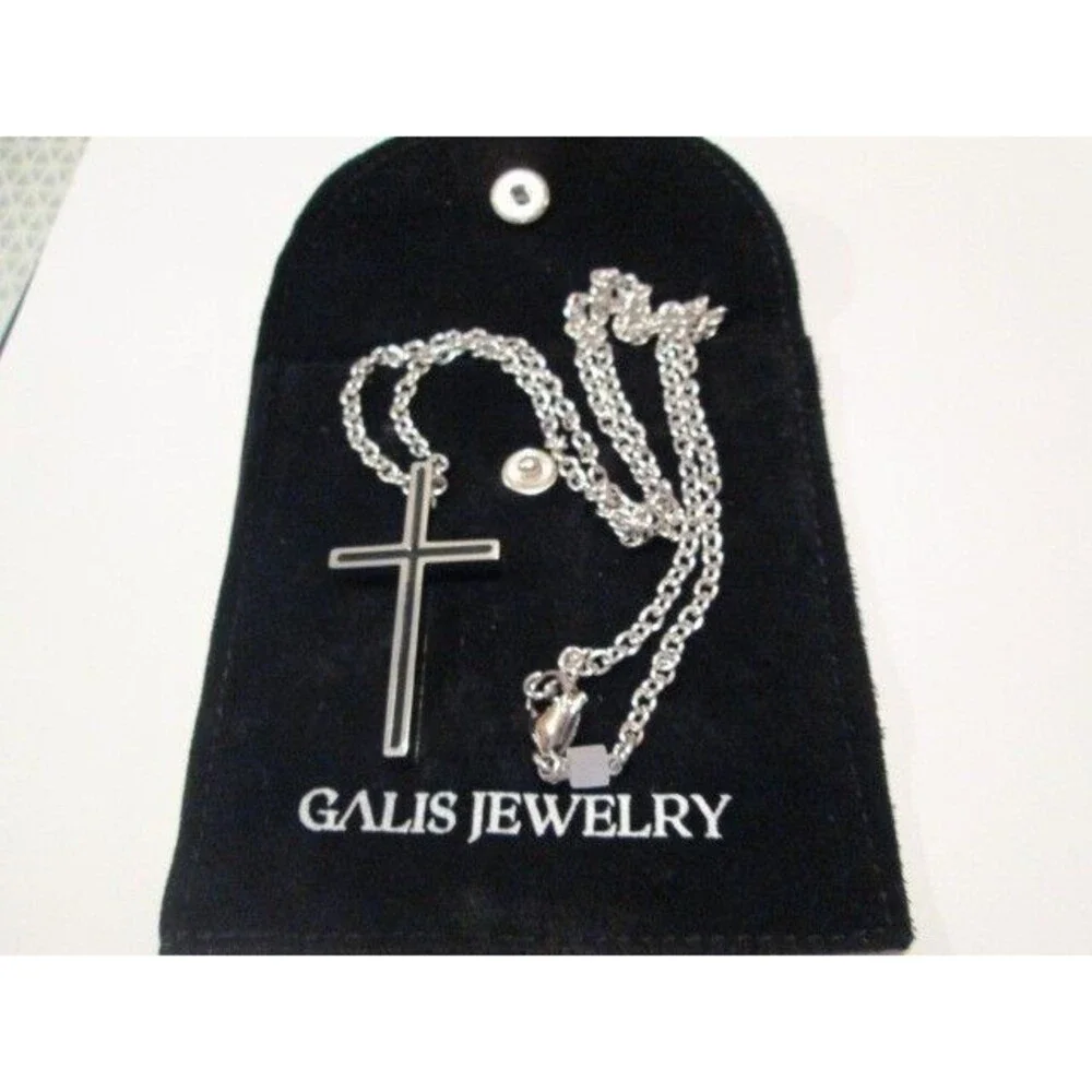 STAINLESS STEEL MEN'S CROSS NECKLACE by GALIS INCLUDES VELVET POUCH
